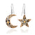 Black flower moon and star design earrings
