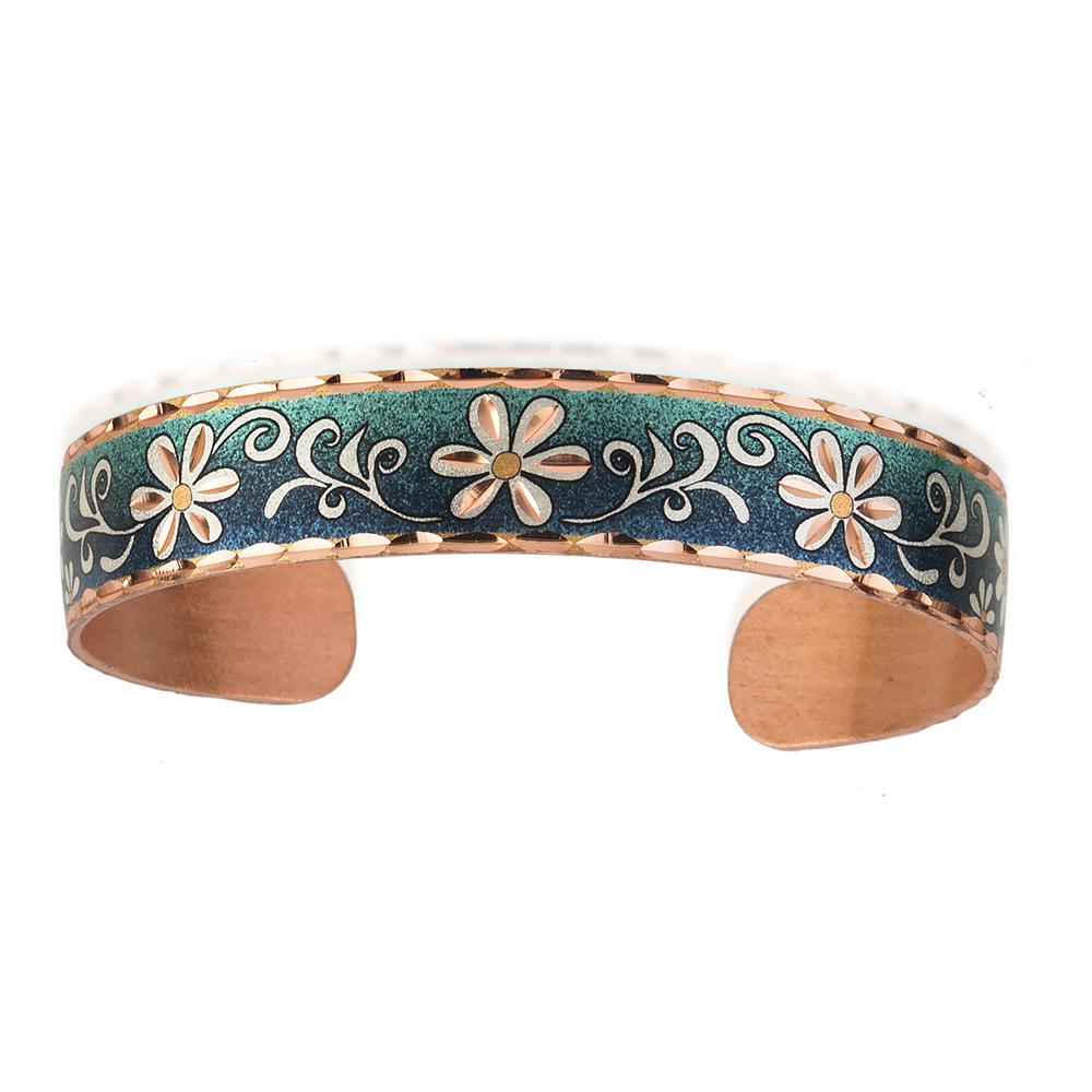 Green color handmade flower design copper bracelet
