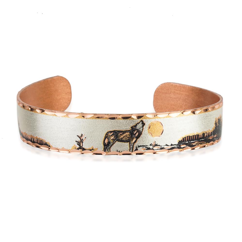 Narrow style wolf design handmade copper adjustable bracelet