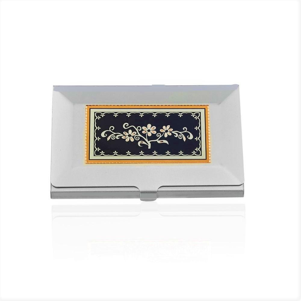Black daisy flower design handmade copper card case