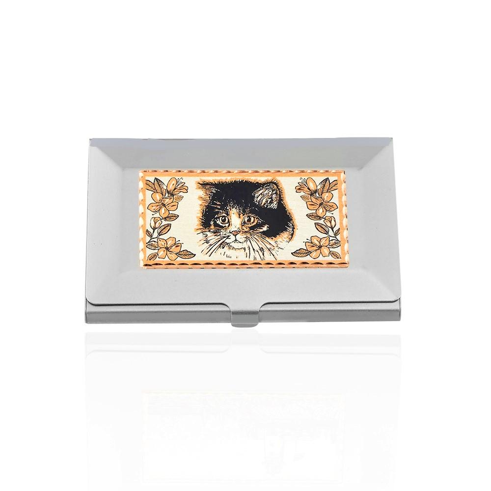 Kitty cat design handmade copper card case