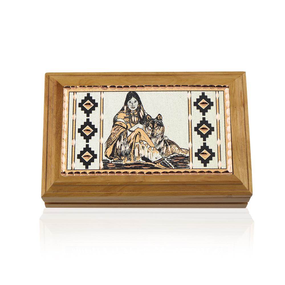 Indian lady western handmade copper wooden box