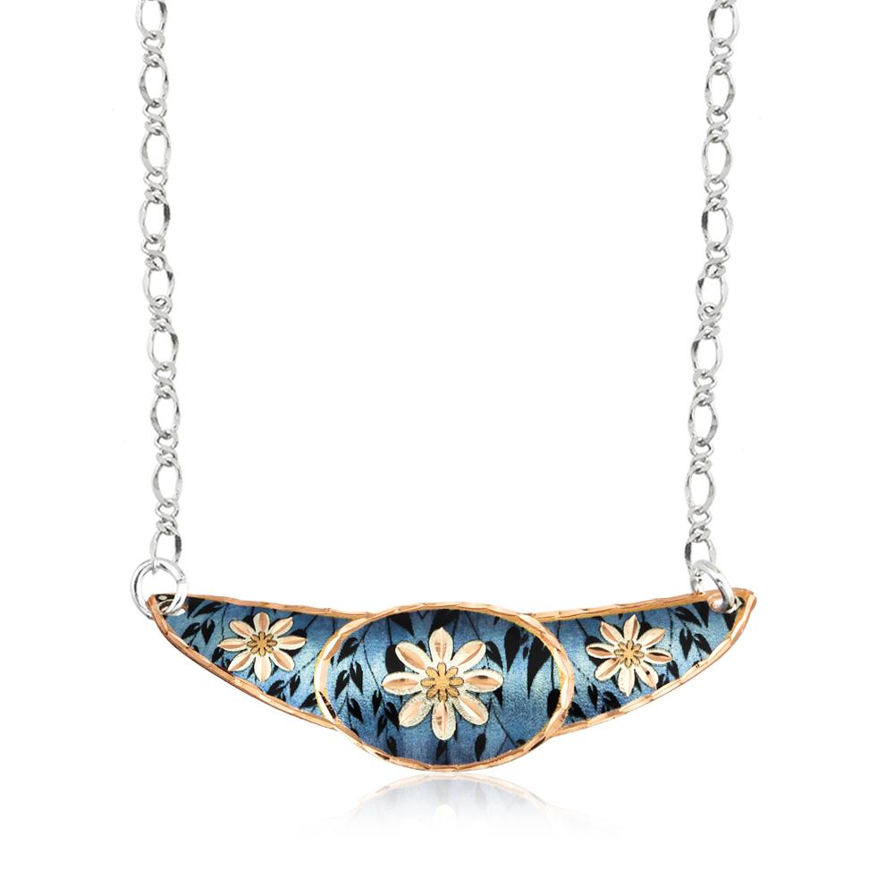 Black and blue floral design necklace