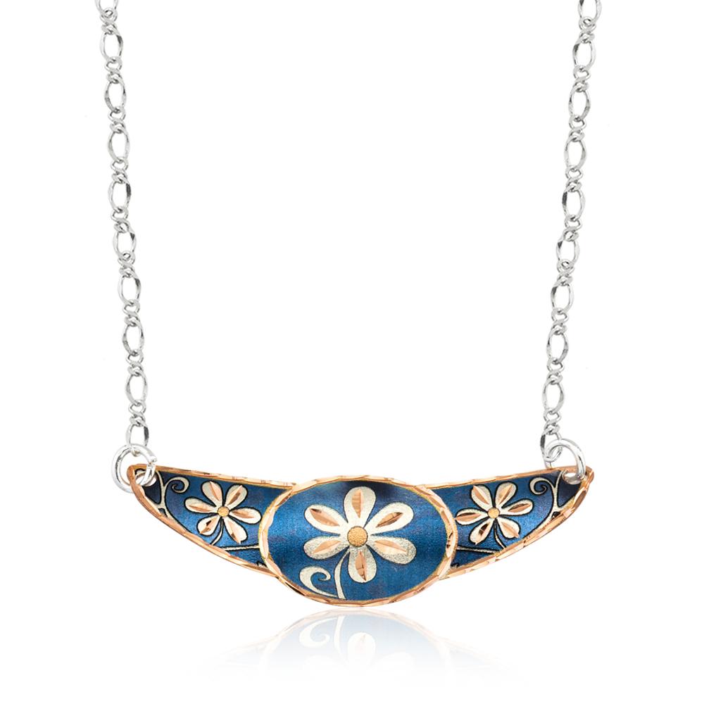 Blue floral design necklace