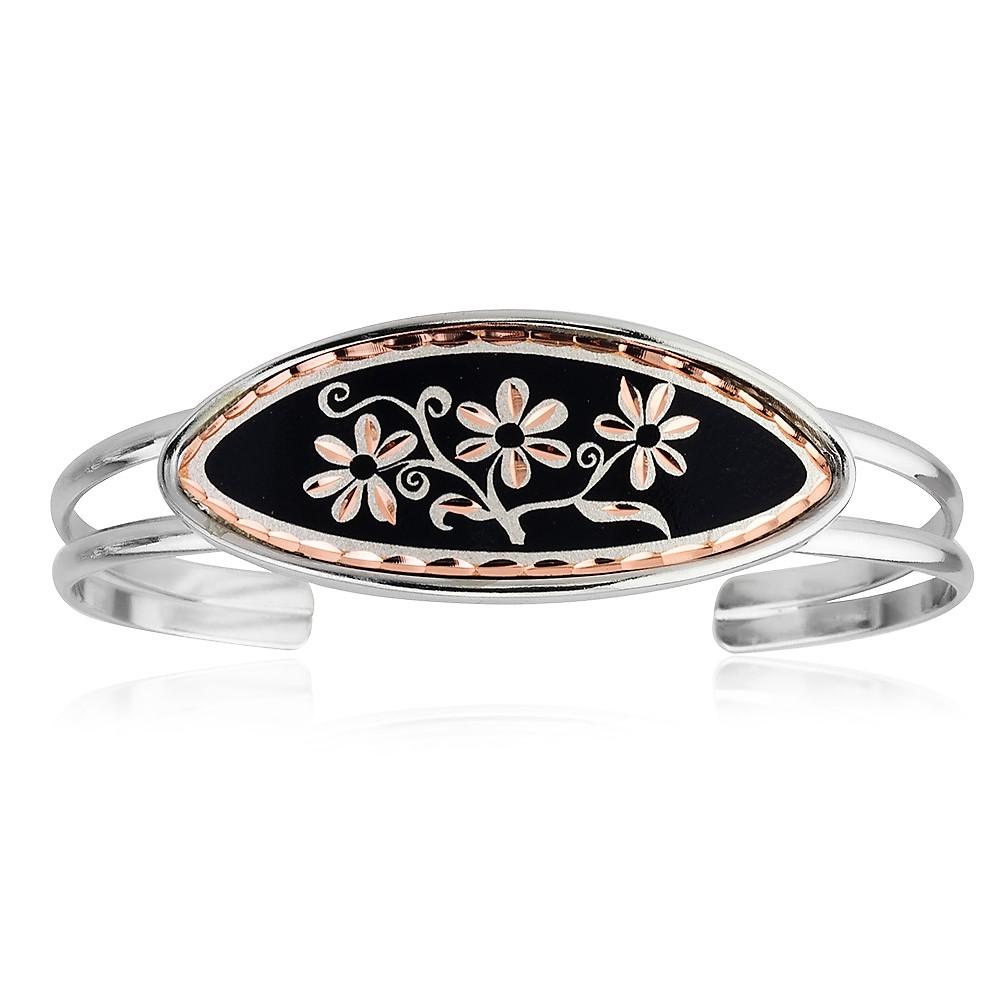 Black flower design copper bracelet