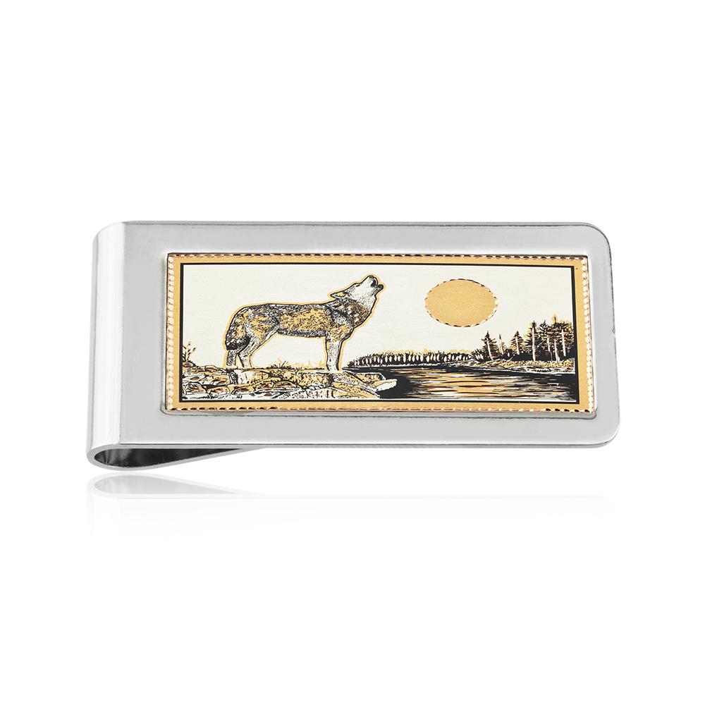 Howling wolf design handmade copper money clip