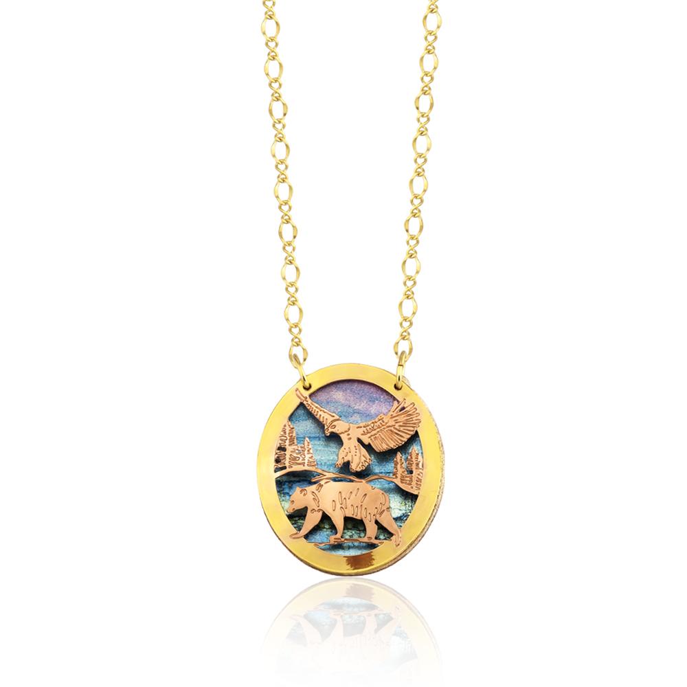 Eagle and bear design handmade copper 3d design necklace