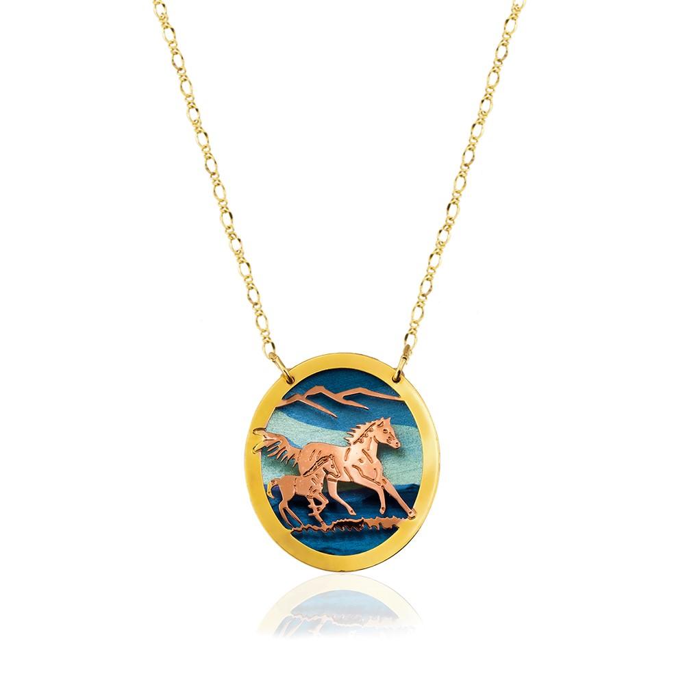 Horse and foal design handmade copper 3d design necklace