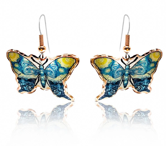 van gogh starry nights butterfly earrings
