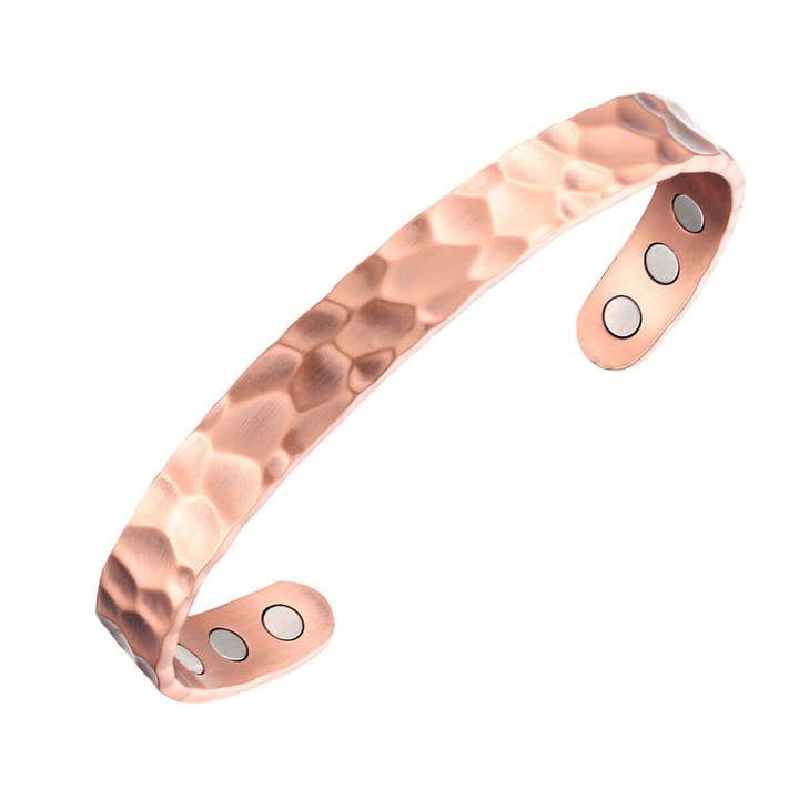 Copper hammered magnetic adjustable bracelet