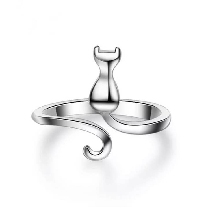 Sterling silver cat    adjustable    Ring