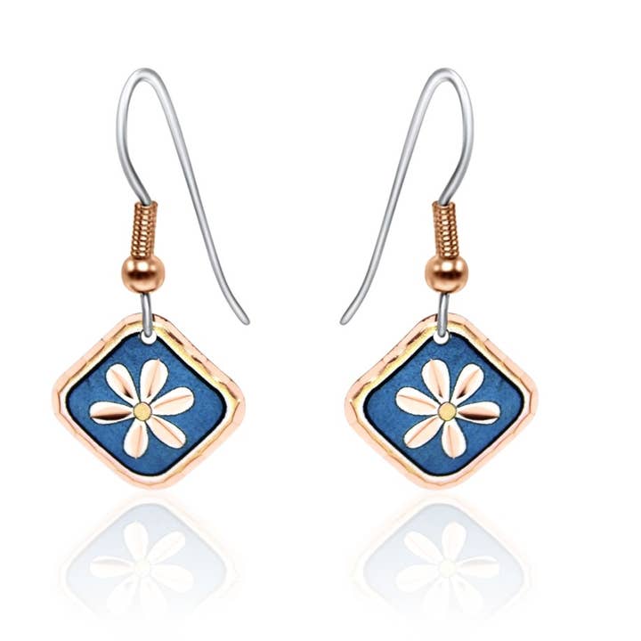 Blue Daisy Flower Earrings