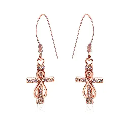 Sterling silver Rose gold tiny Cross  Earrings
