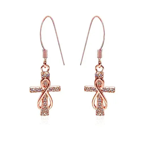 Sterling silver Rose gold tiny Cross  Earrings