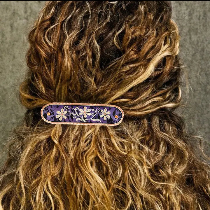 Purple Background Copper Flower Hair Clip