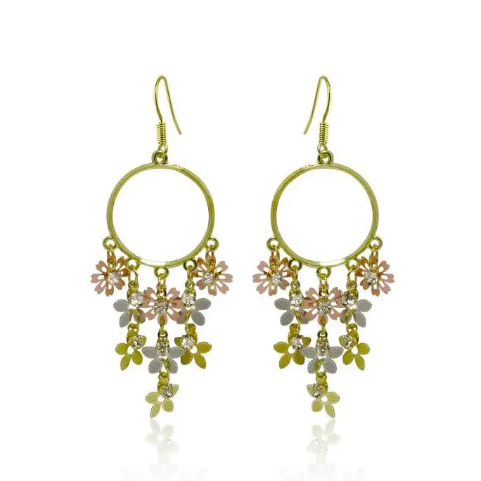 Dream catcher Gold plated  earrings with  Flowers