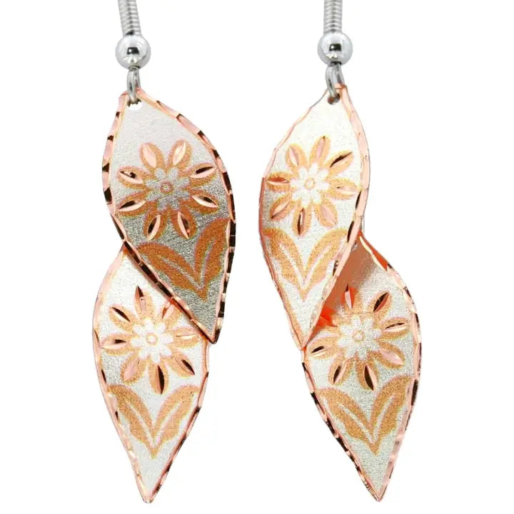 Dangle Silver Leaf Flower Earrings