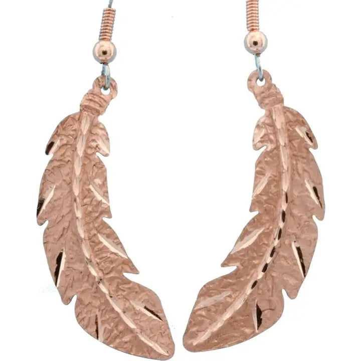 Textured Copper Feather Earrings