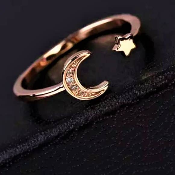 Rose gold  tiny moon and star stainless steel Ring