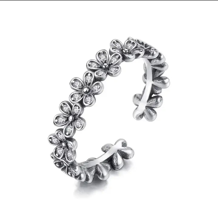 Daisy flower zircon sterling  silver ring