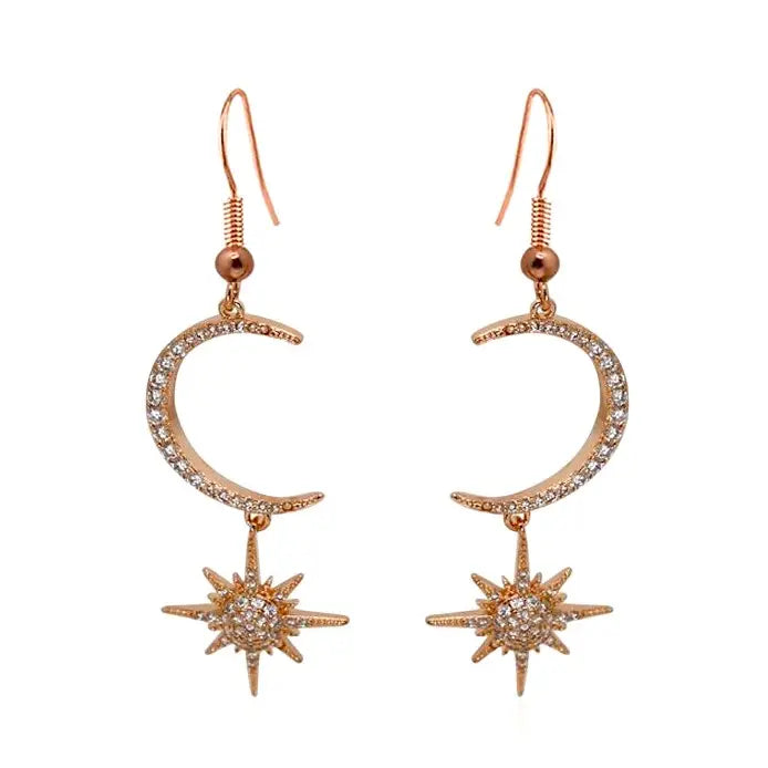moon and star stainless ROSE GOLD  dangly  earrings
