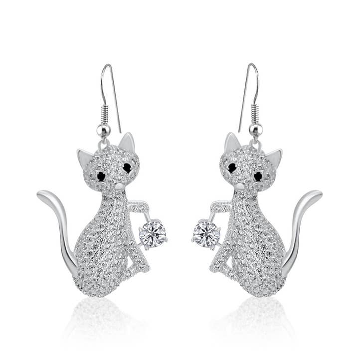 Silver plated Cat zirconium Earrings