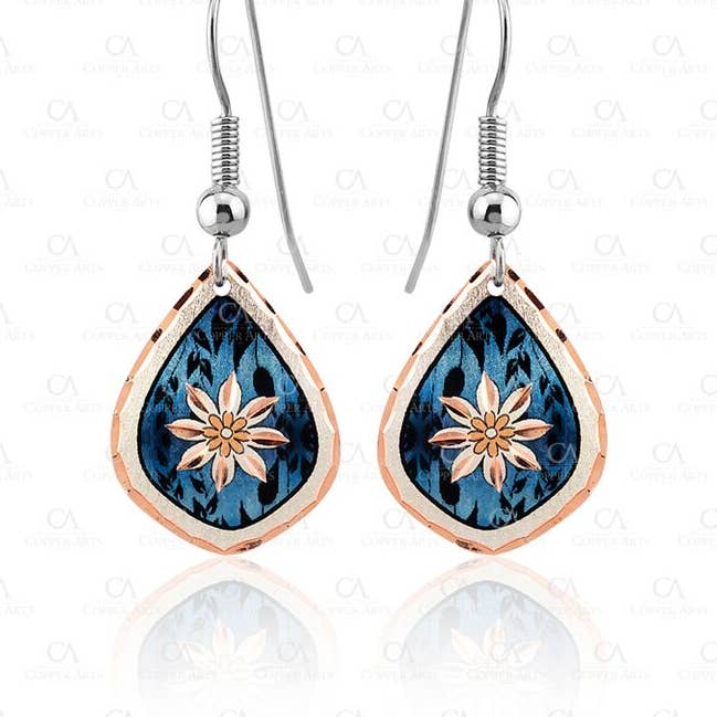 Dark Blue Floral Design Earrings