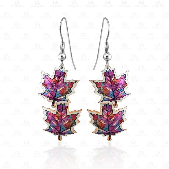 Flame Painted Maple Leaves Earrings CM-631