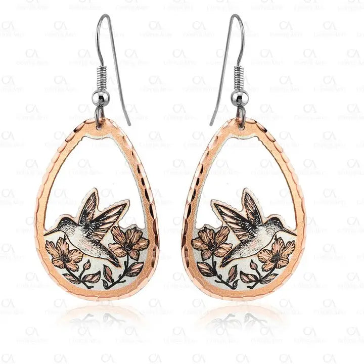 Elegant Flower & Hummingbird Earrings CN-44