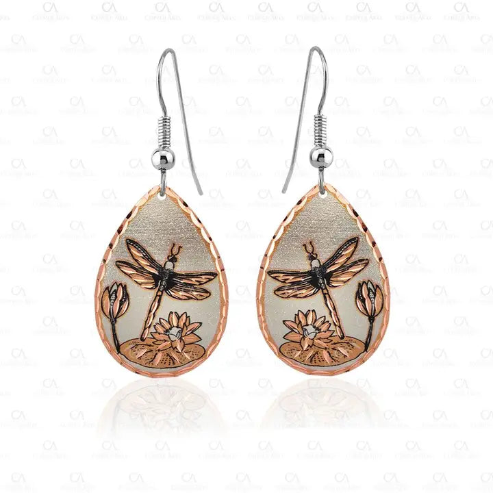 Teardrop Copper Dragonfly Earrings