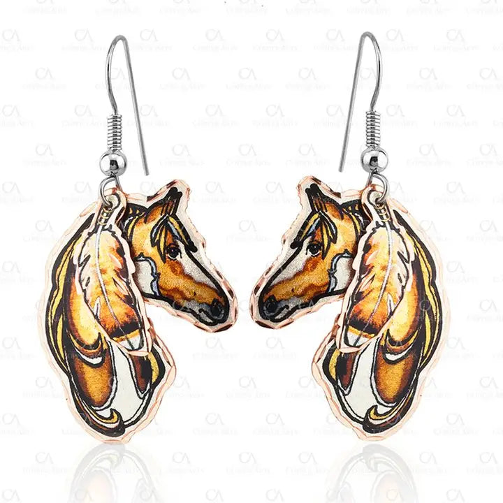 Dangle Feather Horse Earrings YM-21