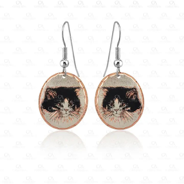 Black & White Kitten Face Earrings C-34