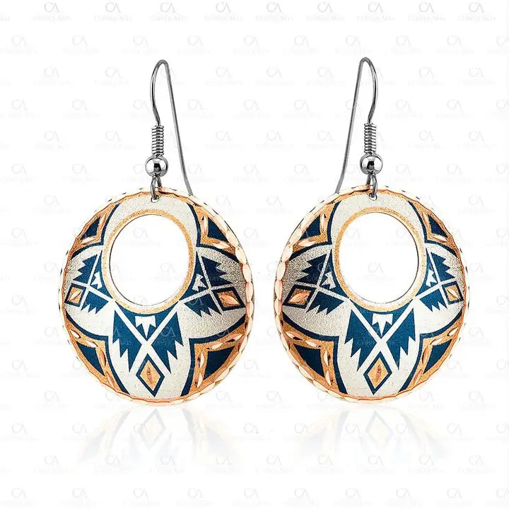 Circle Teal Blue western American Earrings