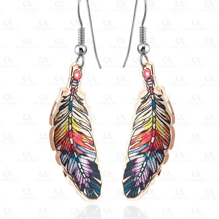 Colorful Copper Feather Earrings CF-14
