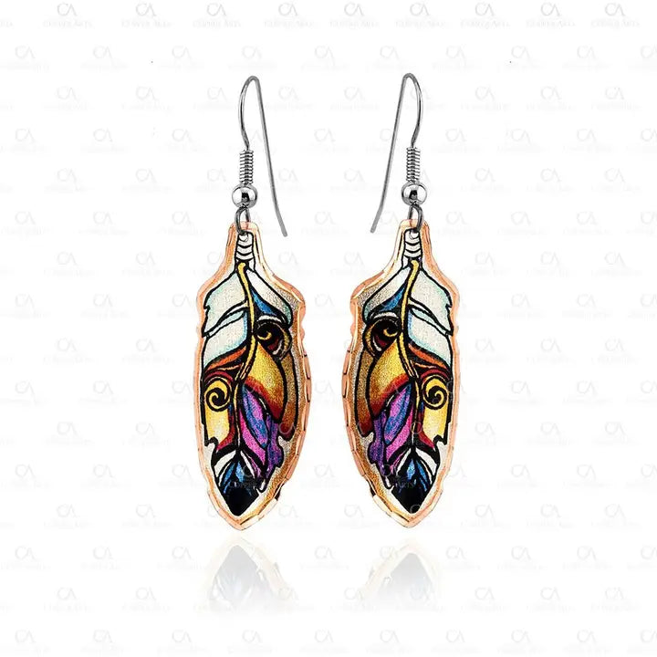 Colorful Feather Copper Earrings Y-10