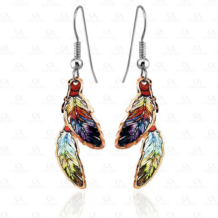 Double Dangle Feather Earrings