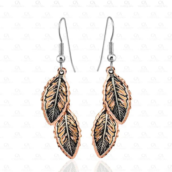 Double Drop Copper Feather Earrings D-61