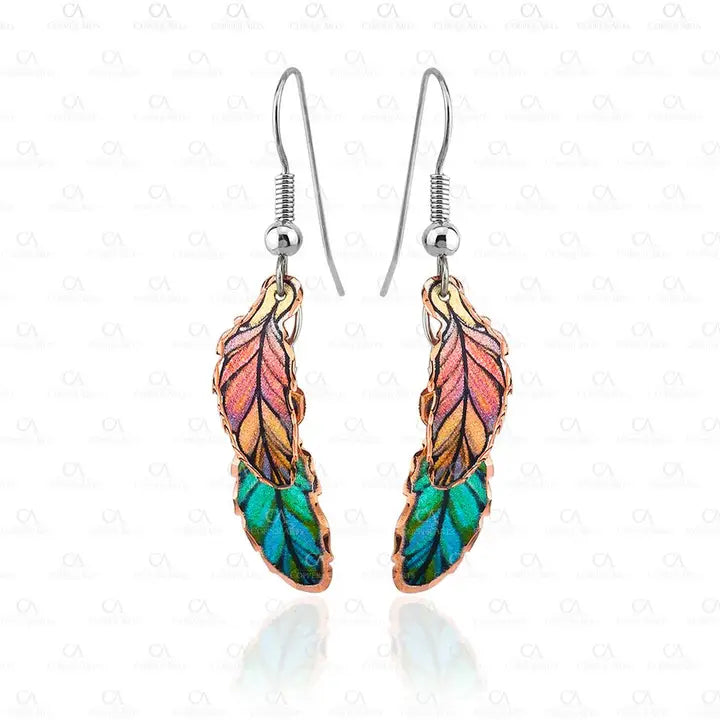 Green &amp; Red Double Feather Earrings