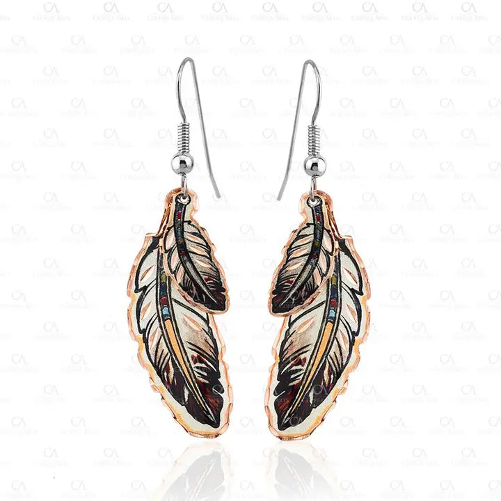 Dangle Copper Eagle Feather Earrings YM-02