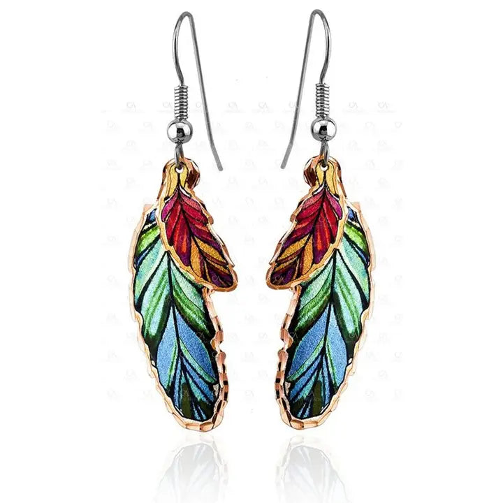 Dangle Copper Colorful Feather Earrings Ym-109