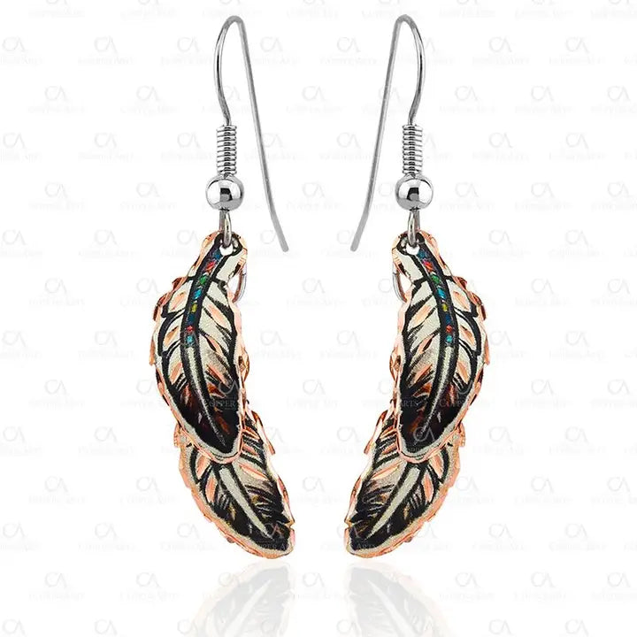 Double Copper Eagle Feathers Earrings YM-181