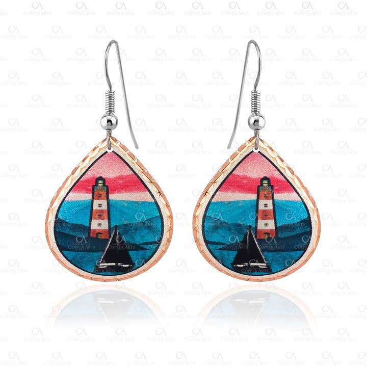 Lighthouse Earrings with Sailboat