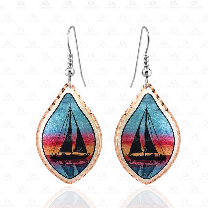 Colorful Sailboat at Sunset Earrings