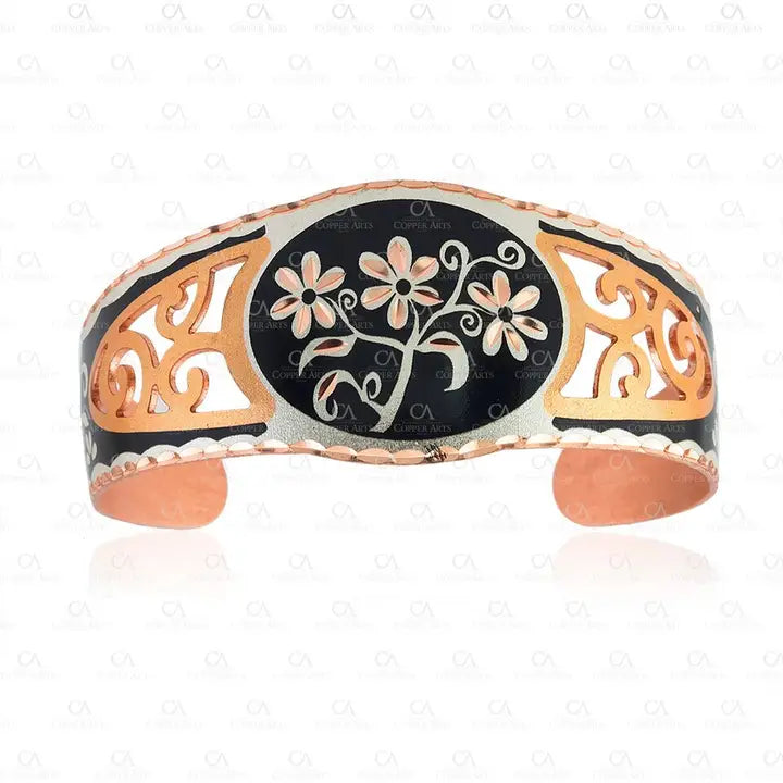 Filigree Design Bracelet Black Flower