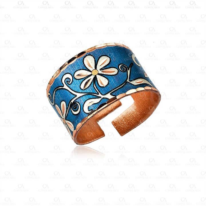 blue daisy flower adjustable ring