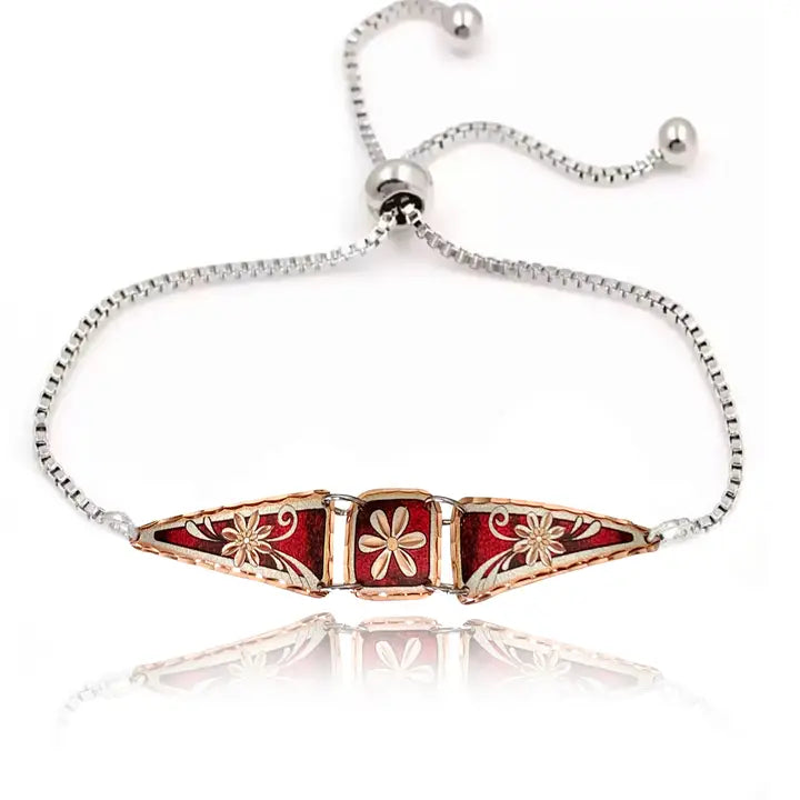 Red flower design chain bracelet with sliders