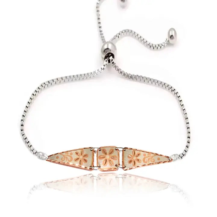 Silver flower design chain bracelet with sliders