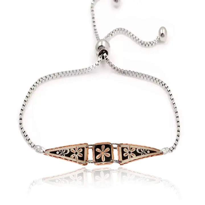 Black flower design chain bracelet with sliders