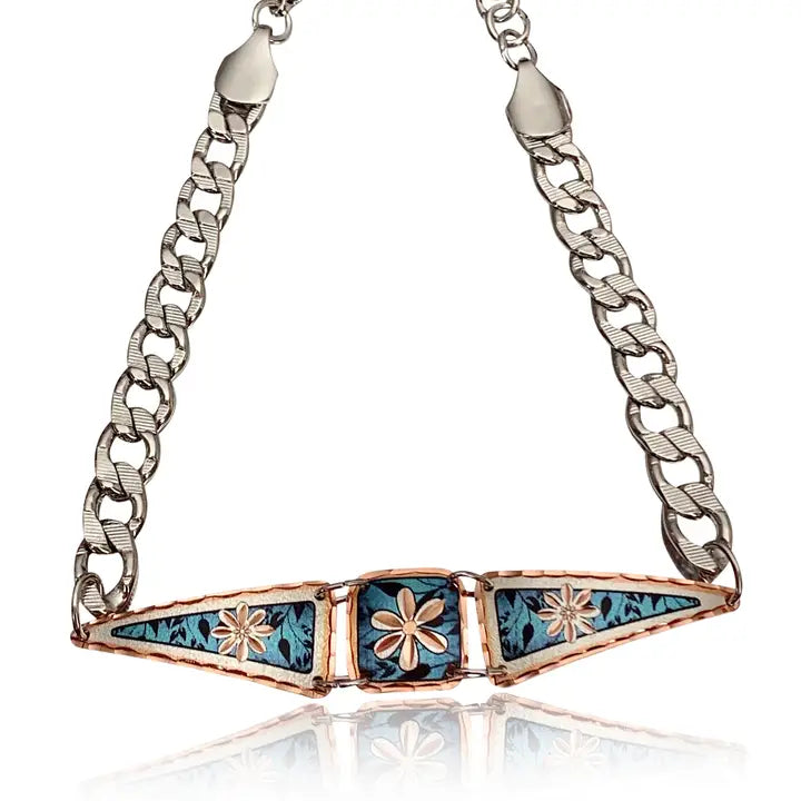 Blue flower design adjustable chain bracelet