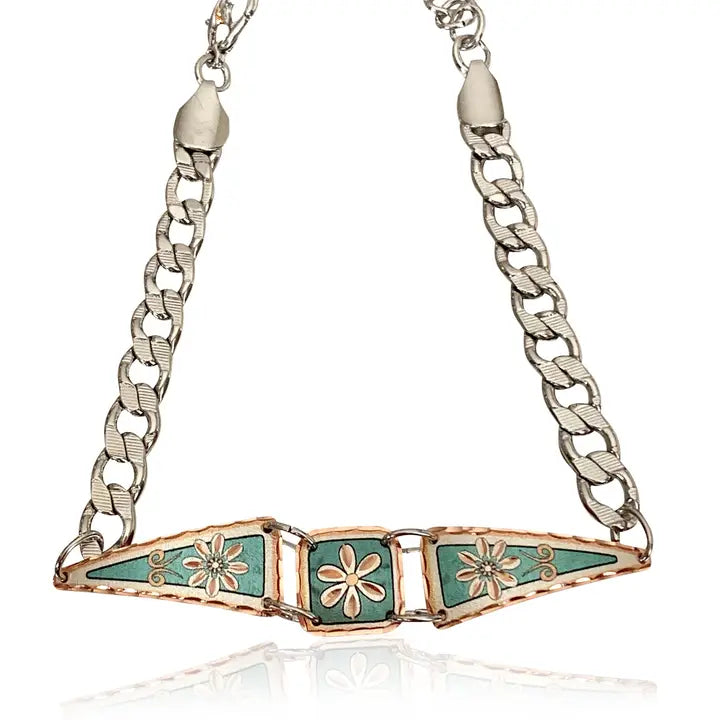 Green flower design adjustable chain bracelet